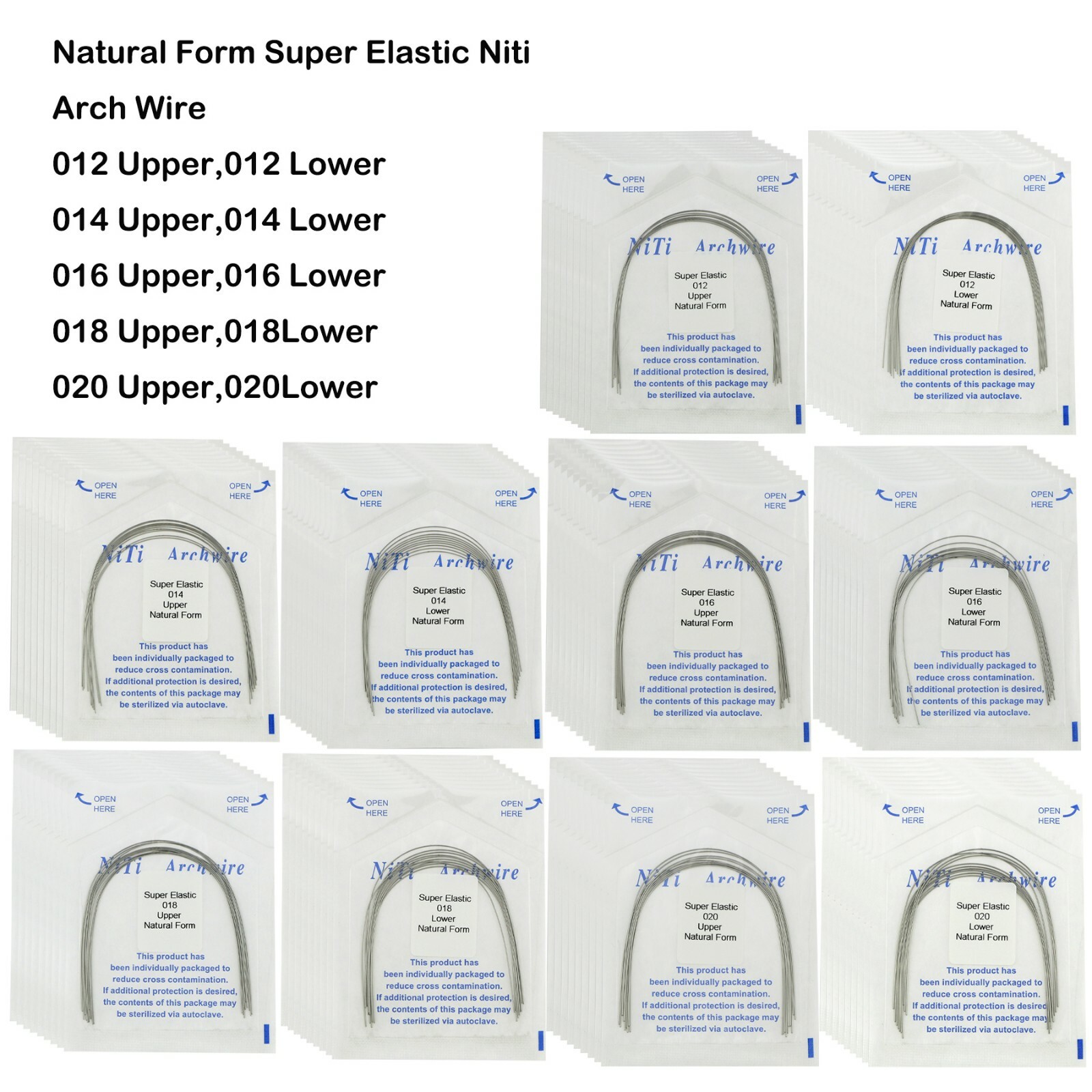 Dental Orthodonic Niti Arch Wire Natural Form Super Elastic Upper/Lower 012-020