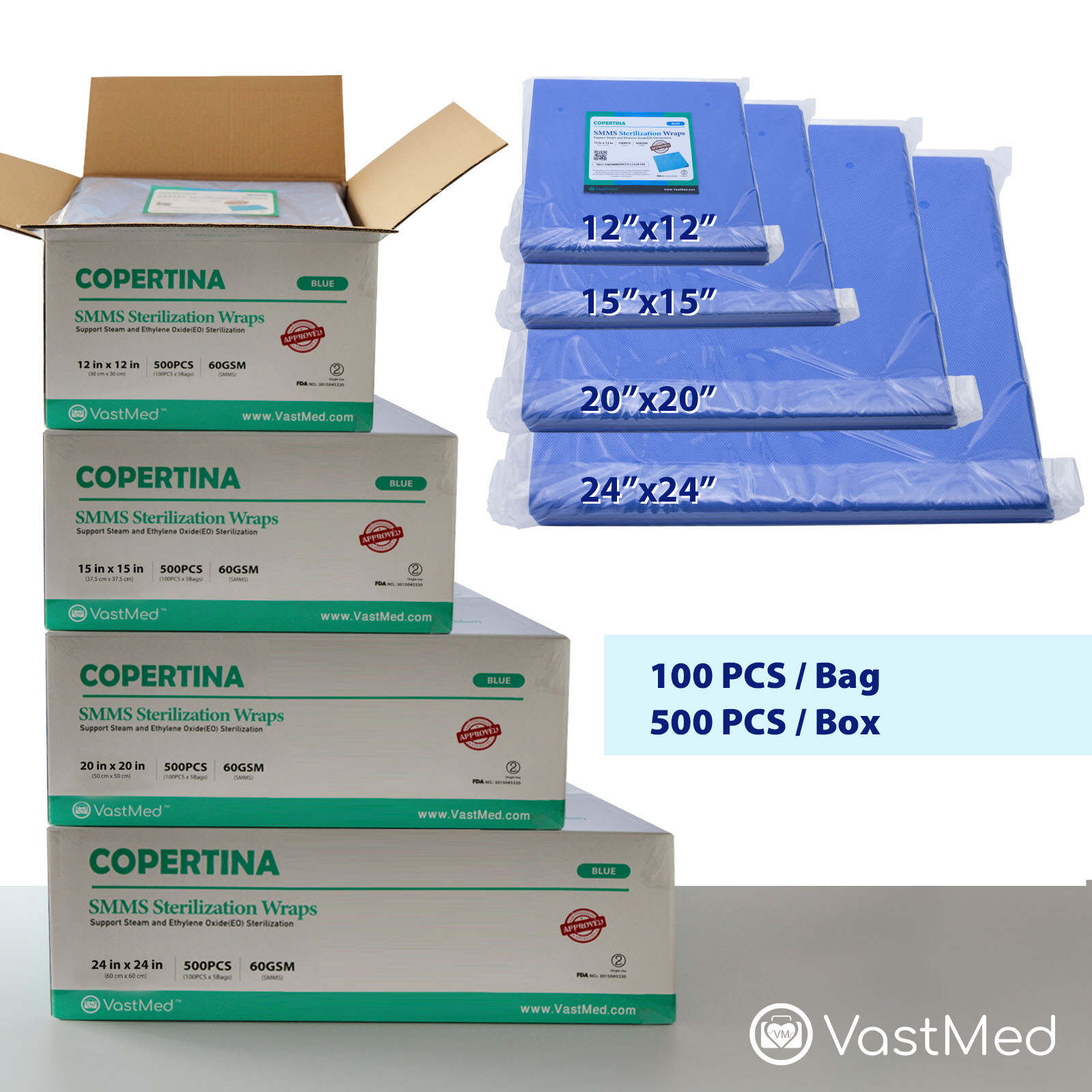 Sterilization Wrap Sheet Autoclave SMMS Non-Woven 60G 12×12″ 15×15″ 20×20″ 24×24