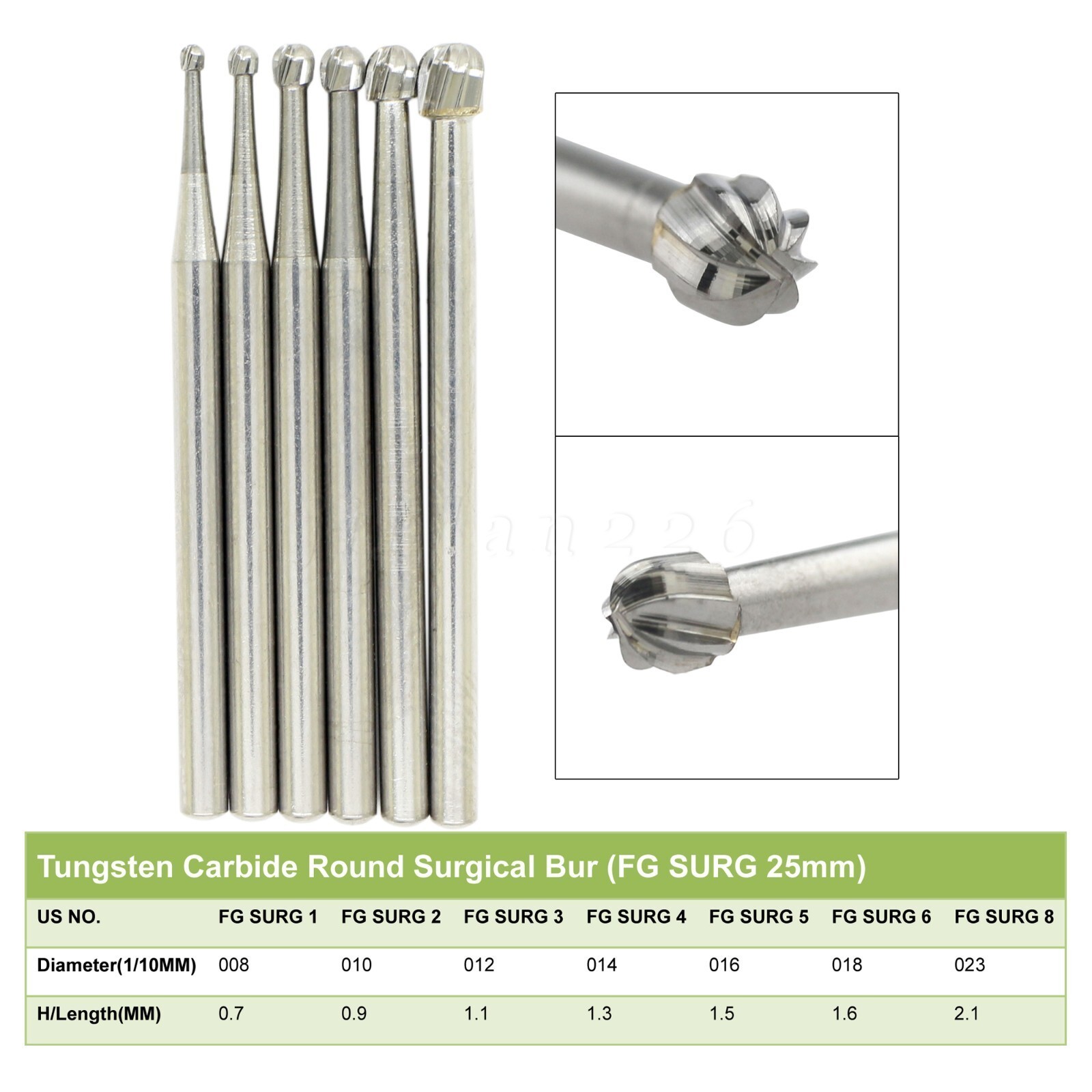 Dental Surgical Length Burs Round Fissure 557 4 6 8 Carbide FGOS FGSL 25mm