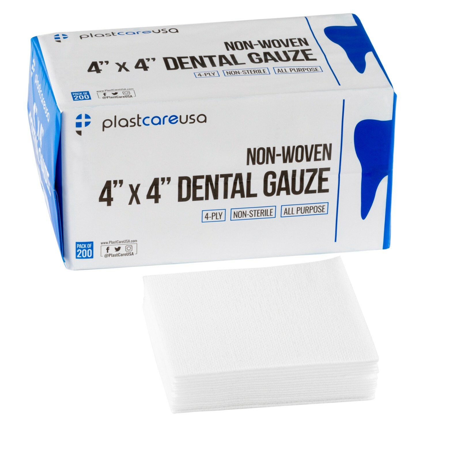 200 4×4 Non Woven Sponges 4-Ply, Non-Sterile Cotton Dental Gauze Pads