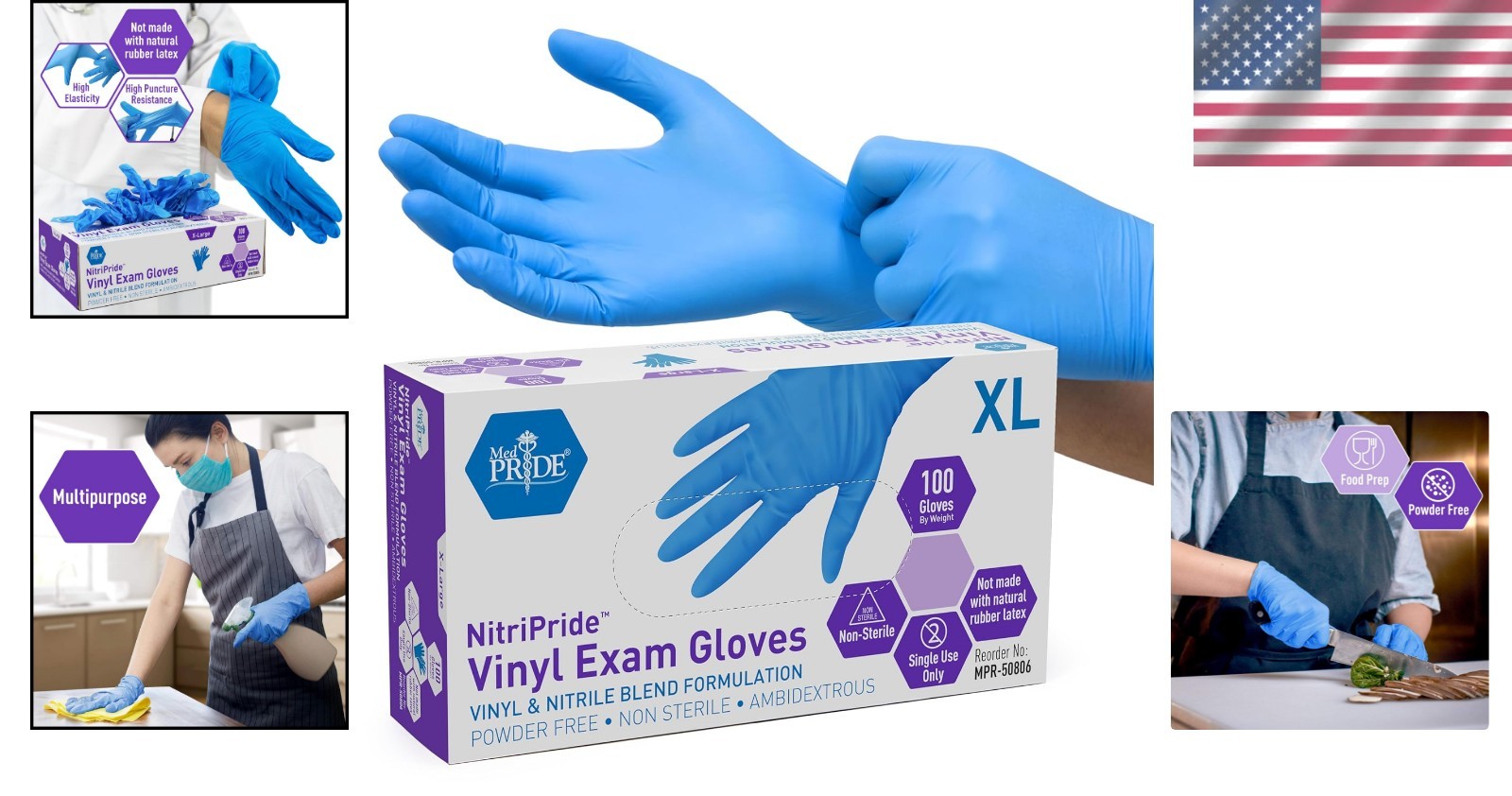 Ambidextrous Nitrile/Vinyl Blend Disposable Exam Gloves X-Large – 100 Count Pack