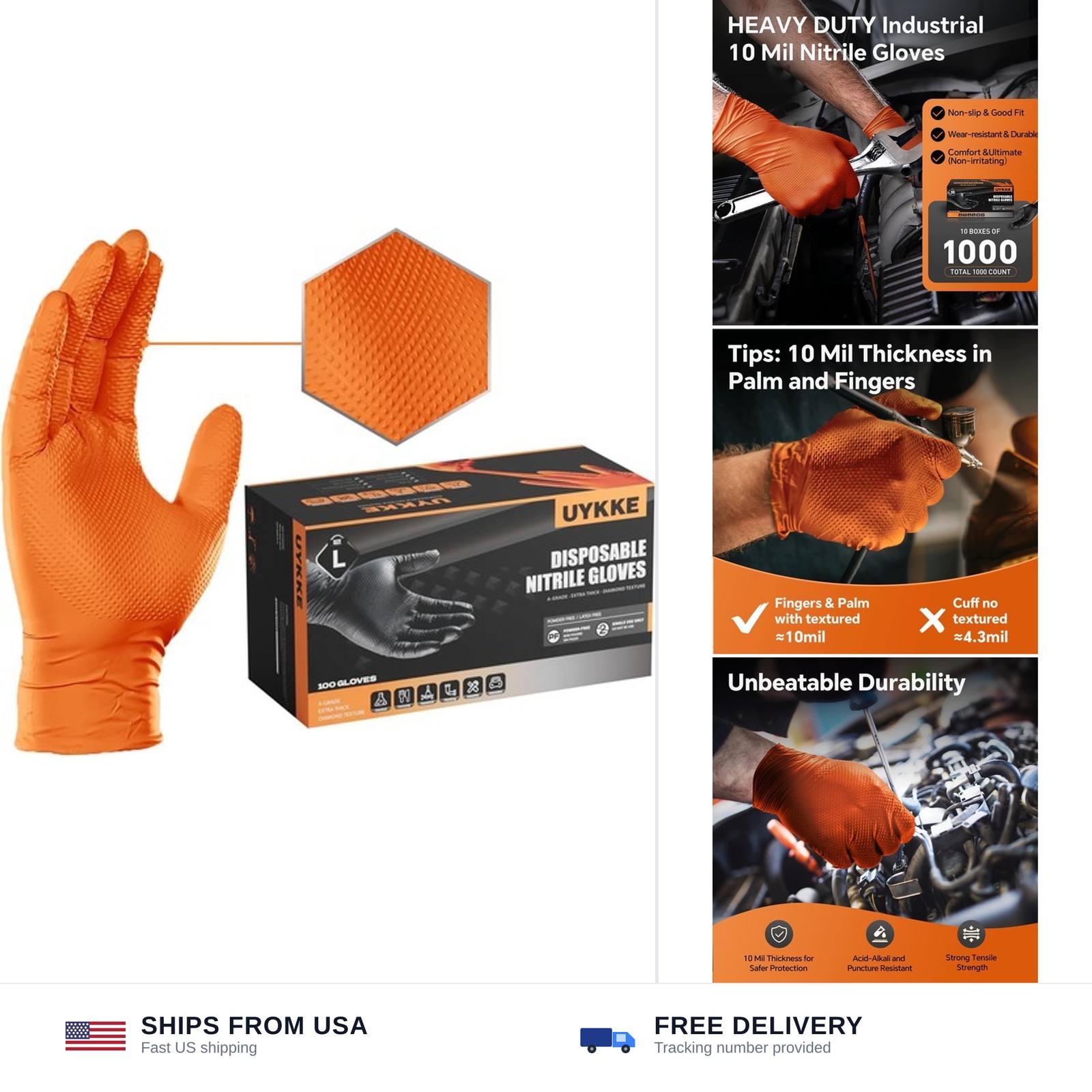 10mil Nitrile Gloves Thick,Industrial Disposable Gloves with Diamond Textured…
