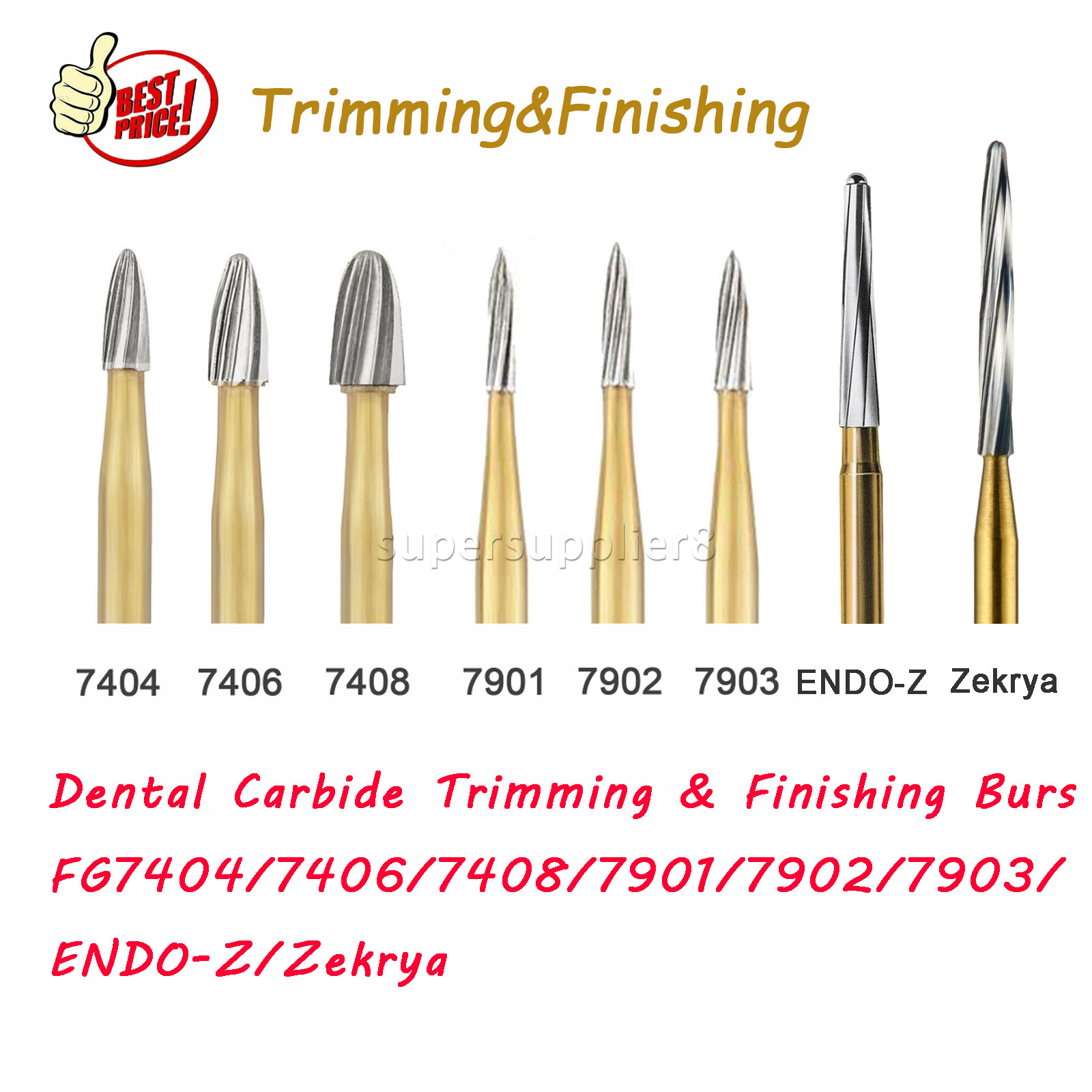 10 Pcs Dental Carbide Trimming & Finishing Burs FG7404/7406/7408/7901/7902/7903