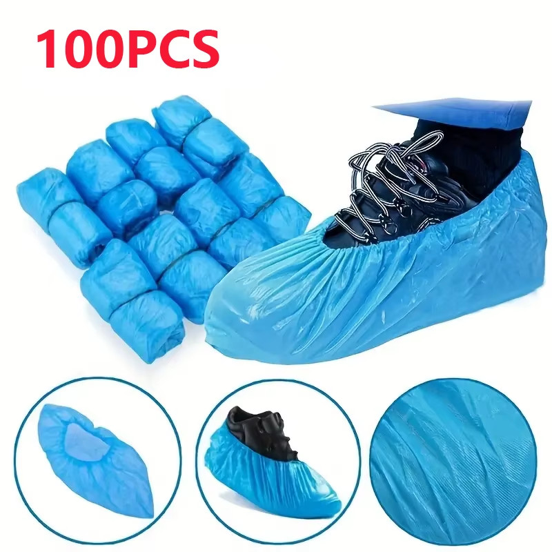 100PCS Disposable Waterproof Shoe Cover Plastic Non-Slip Foot Cover Indoor PE Pa