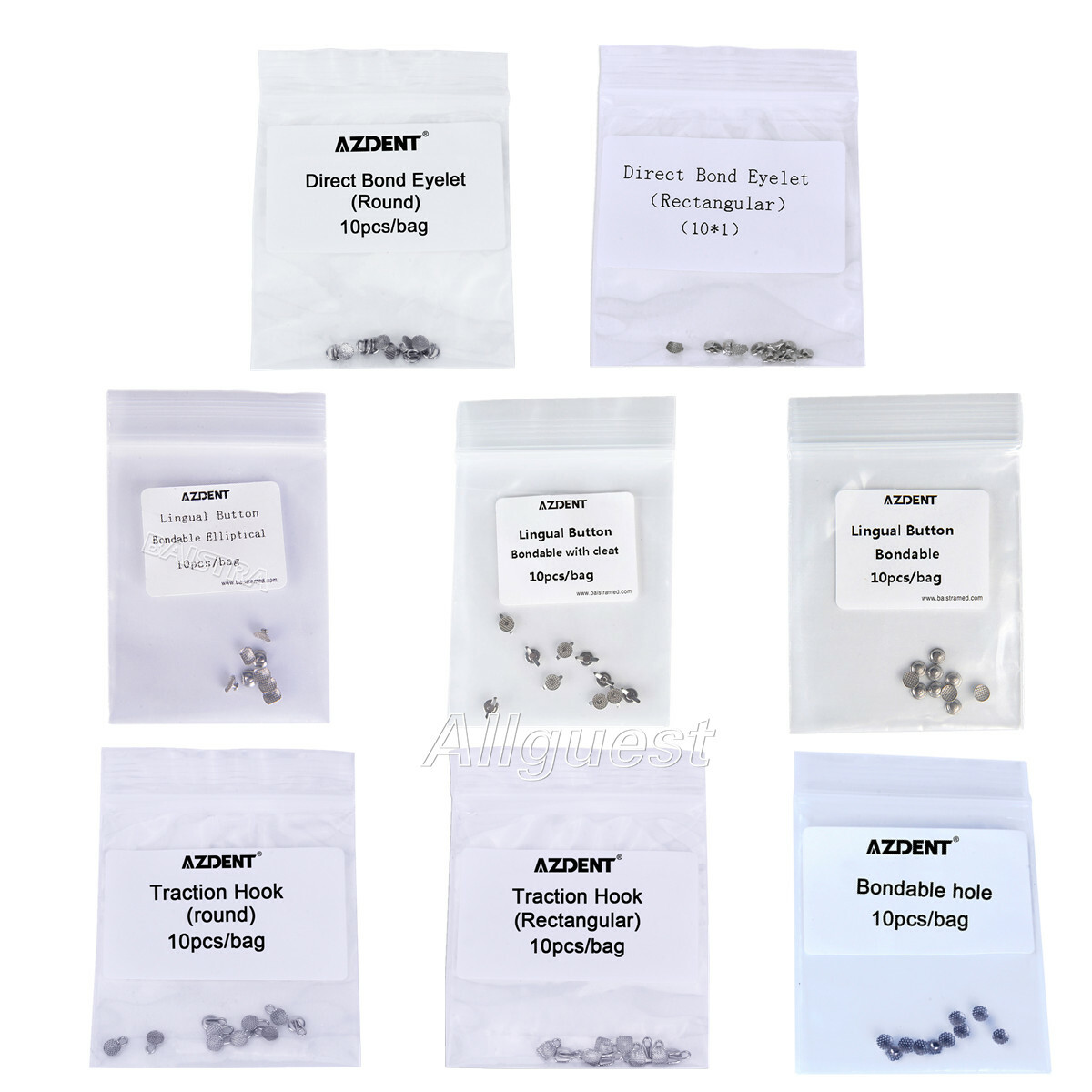 AZDENT Dental Orthodontic Lingual Buttons Bondable Round/Rectangular Mesh Base