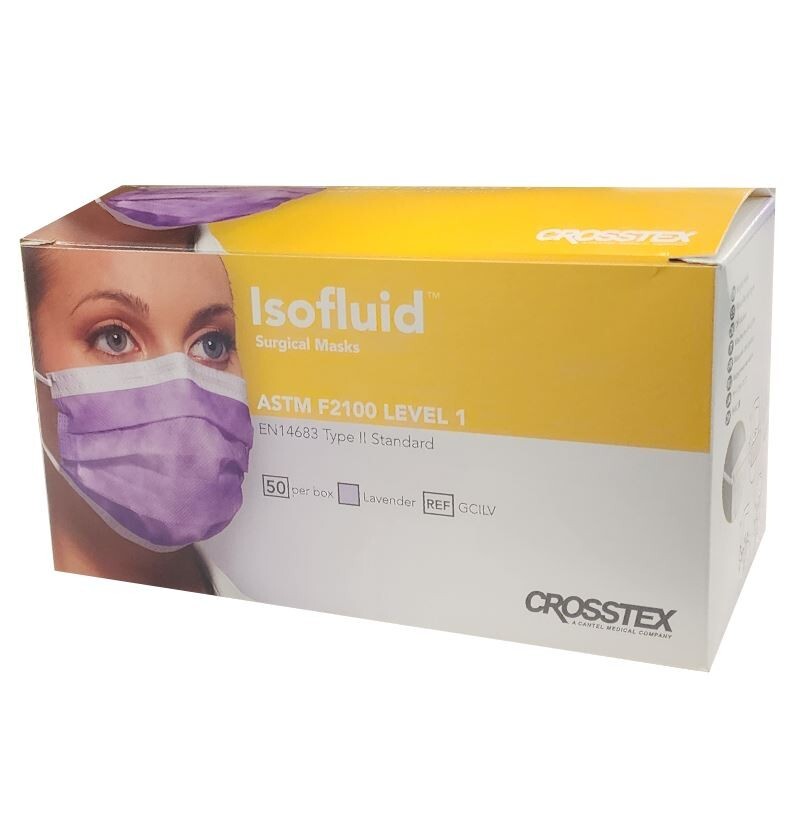 *100-Pieces* Crosstex Isofluid Surgical Face Mask ASTM Level 1 Lavender GCILV