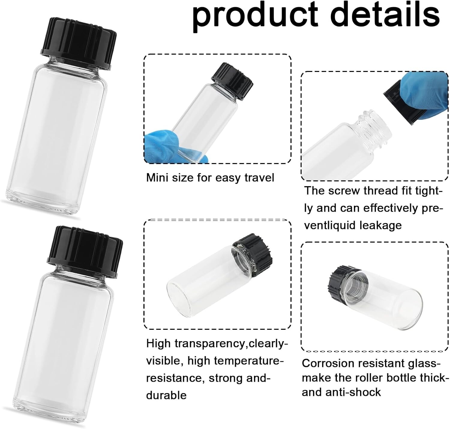 10Pack 10Ml Clear Glass Vials with Screw Caps Small Liquid Sample Vial LeakProof