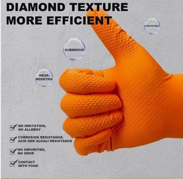 SureCare® LARGE 8 Mil Diamond Textured Orange Nitrile Sure-Tac Gloves (500)