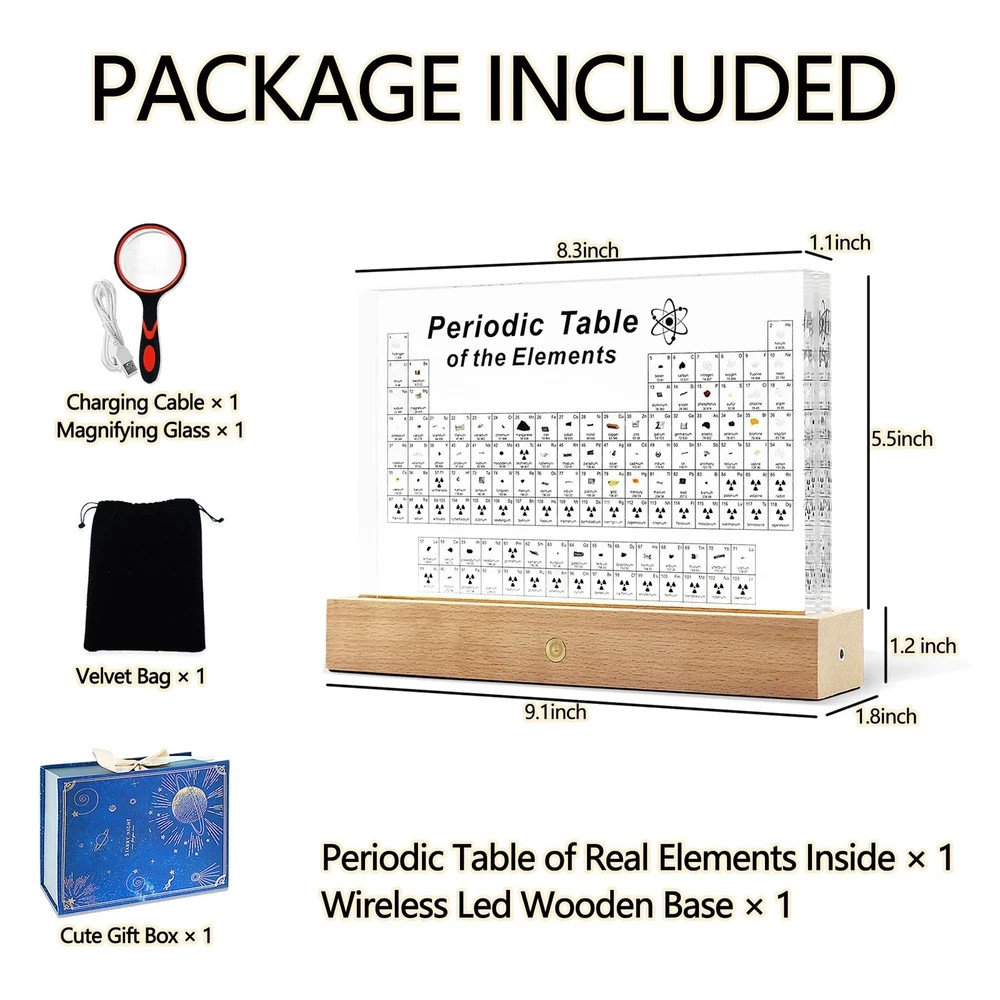 Large Periodic Table of Elements with Real Elements Samples, 8.3 Inch Acrylic…