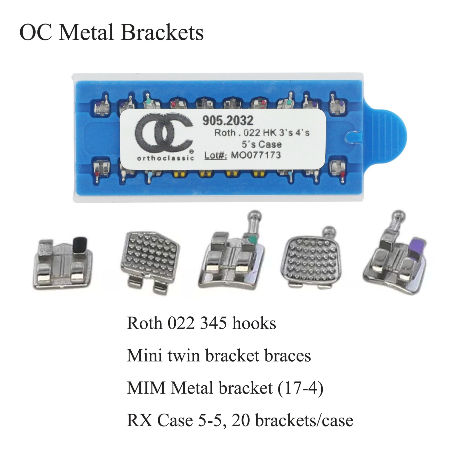 Dental Orthodontic Mini Brackets Metal Braces Roth MBT 022 Hooks on 345 MIM 5-5