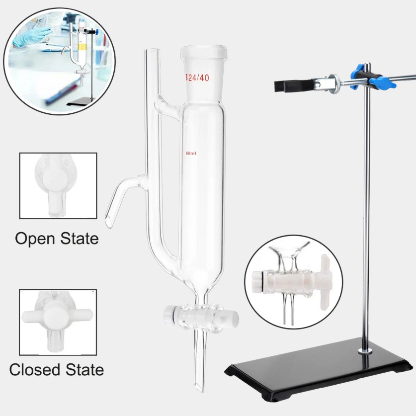 60ml Water Oil Receiver Separator w/ 24/40 Joint , Stand Glass Lab Distillation