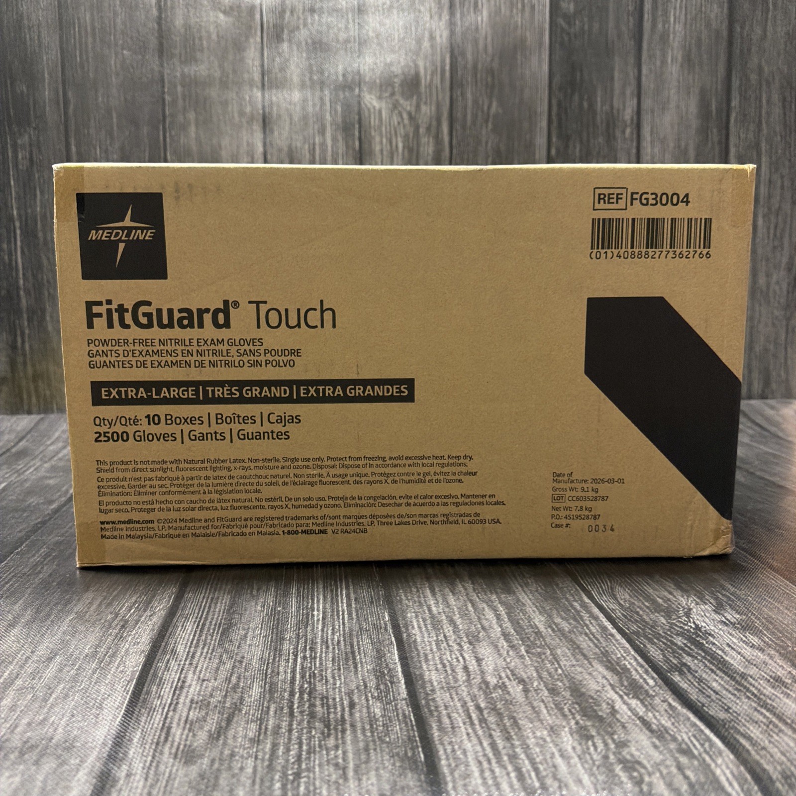 Medline Fitguard Nitrile Exam gloves 2500 per case, size Extra Large 10 Boxes