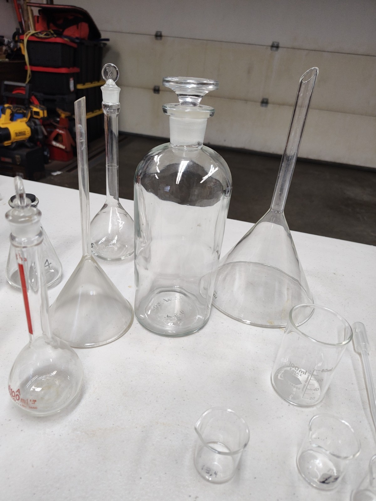 Pyrex & Kimex Glass Vacuum Flasks Beakers Tubes Lids Lab Chemistry Huge Lot