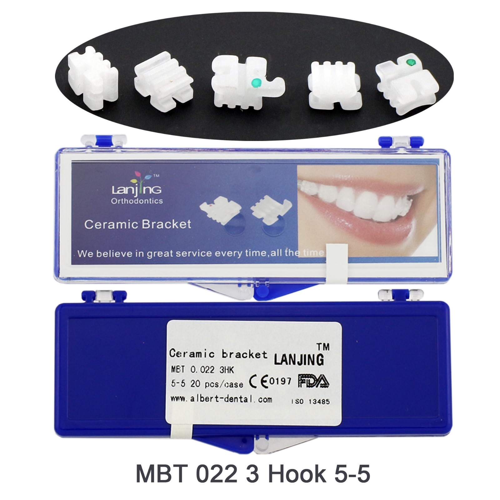 Dental Orthodontic Ceramic Clear Brackets Brace Roth MBT Slot 022 3 4 5 Hook 5-5