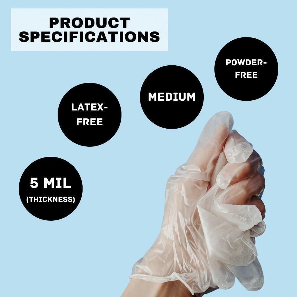 Powder-Free Vinyl Disposable Non Latex Gloves – Clear – 5 MIL-Medium 1000 Qty