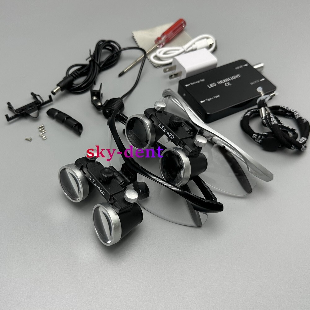 3.5X Dental Surgical Medical Loupes Magnifier Binocular with LED Headlight US/EU