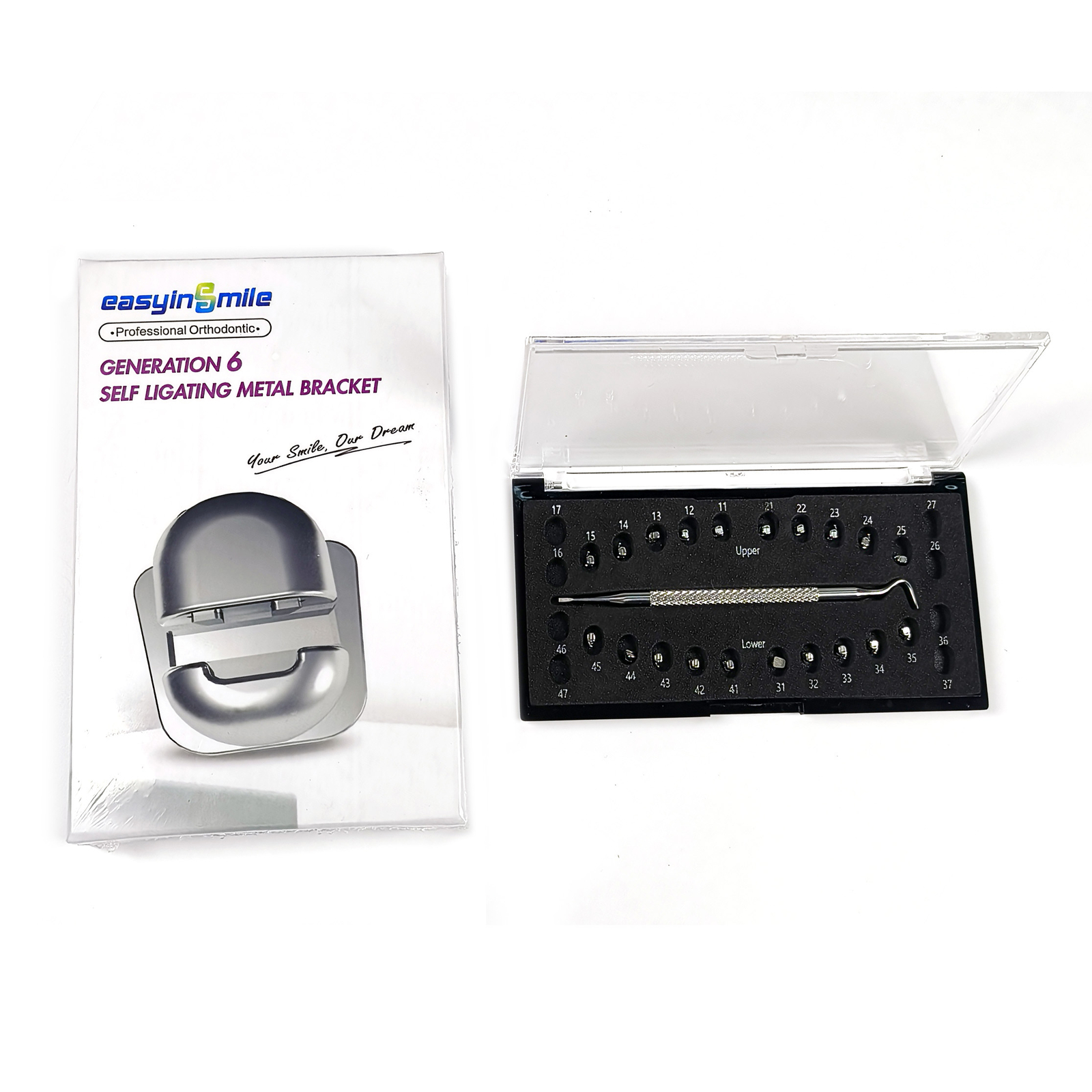 20pcs/pack Dental Ortho Metal Brackets Spherical Monoblock Self-Ligating Bracket