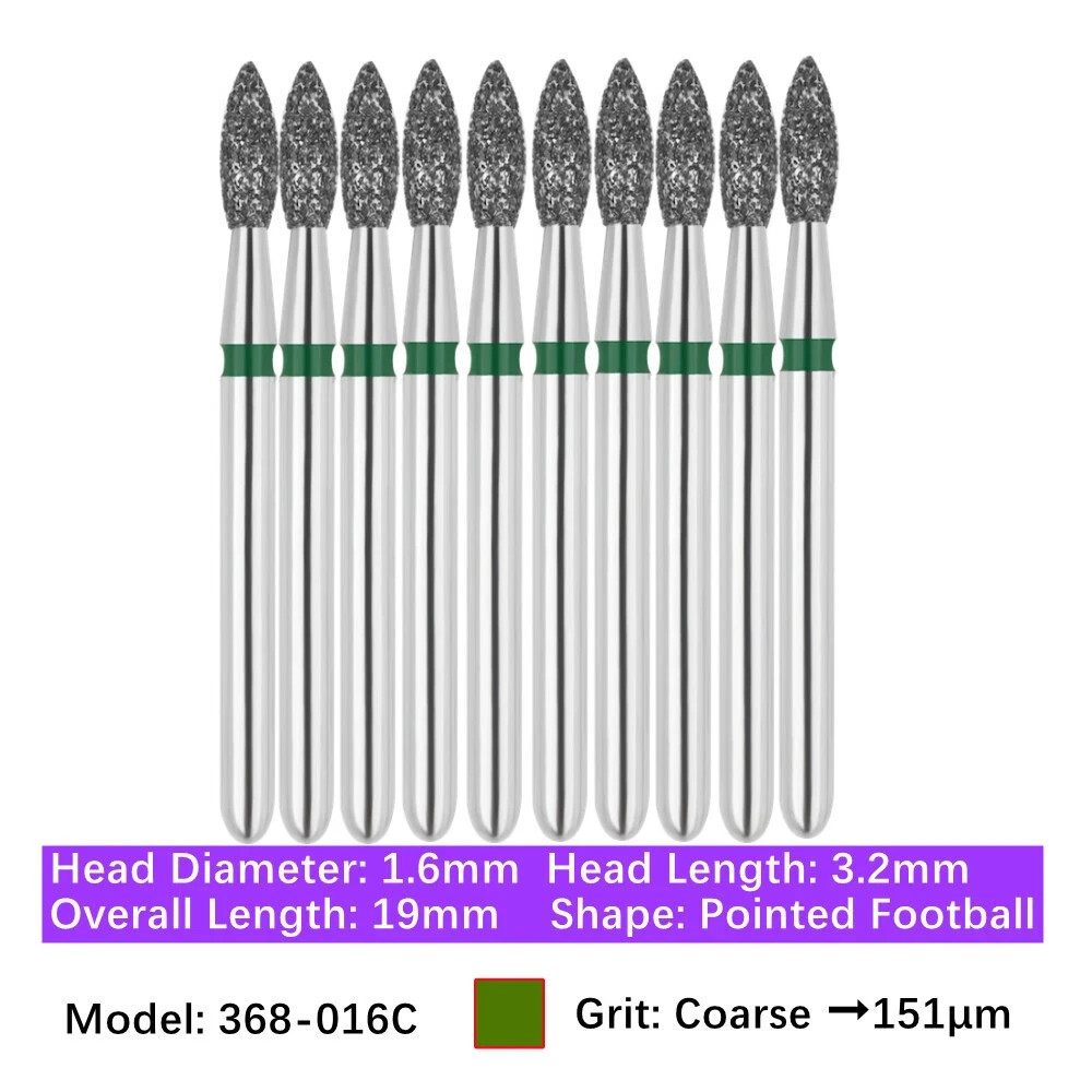 10 Pcs/Pack Dental High Speed Football Round End Taper Polishing Diamond Burs