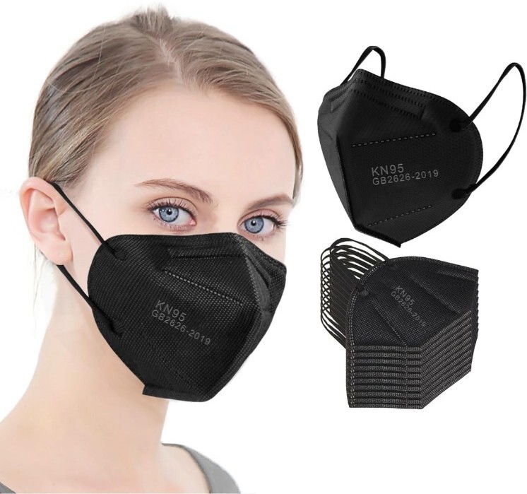 25 Pcs Black KN95 Adult Face Mask 5 Layer Disposable Particulate Respirator