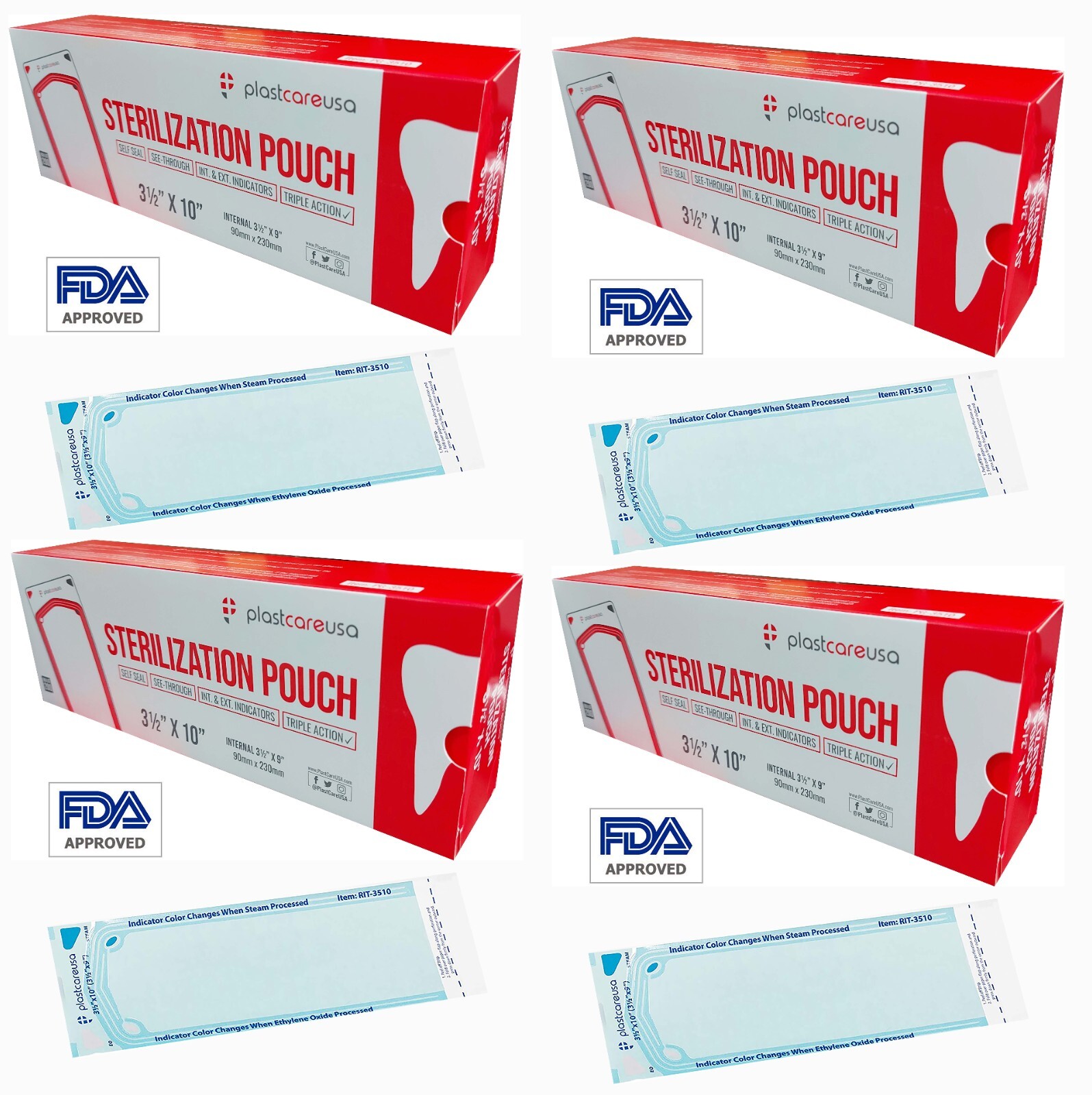 Dental Sterilization Pouch RIT3510 3-1/2″ x 9″ (800pcs) PlastCare