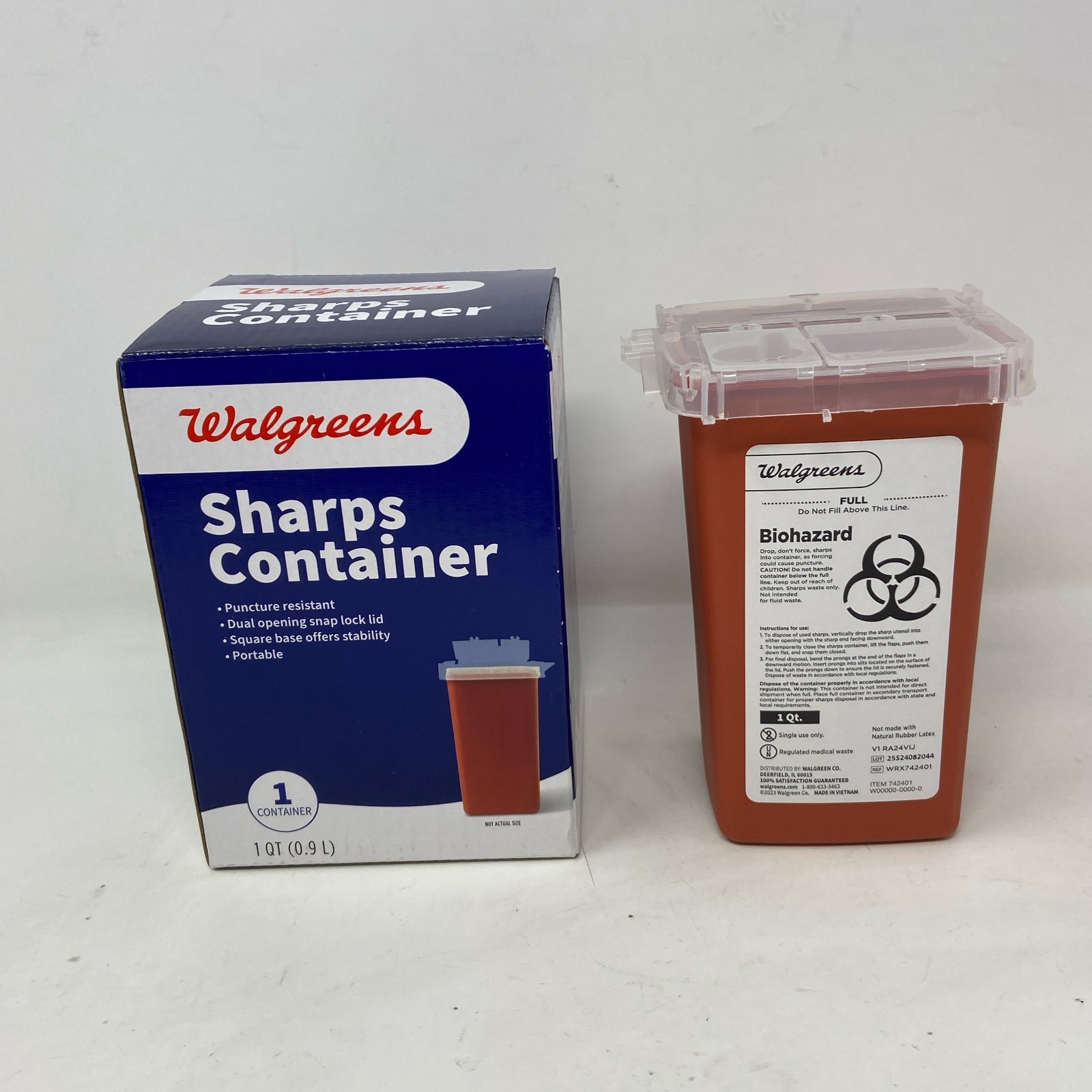 Walgreens Sharps Container Red 1 Qt Biohazard Needle Disposal