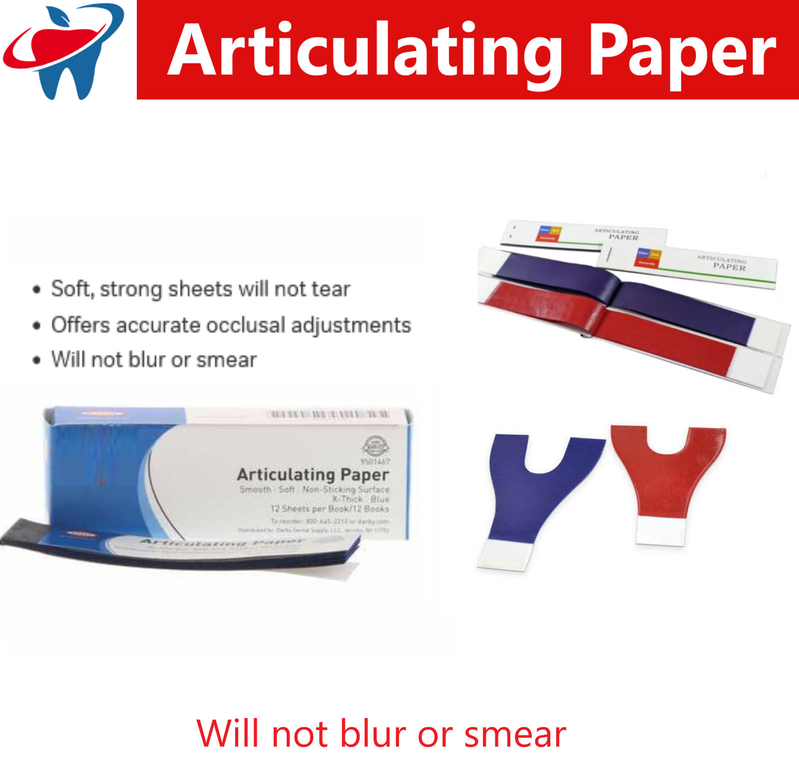 Dental Articulating Paper Thick / Thin / Horseshoe Sheets 144/Box Made in USA