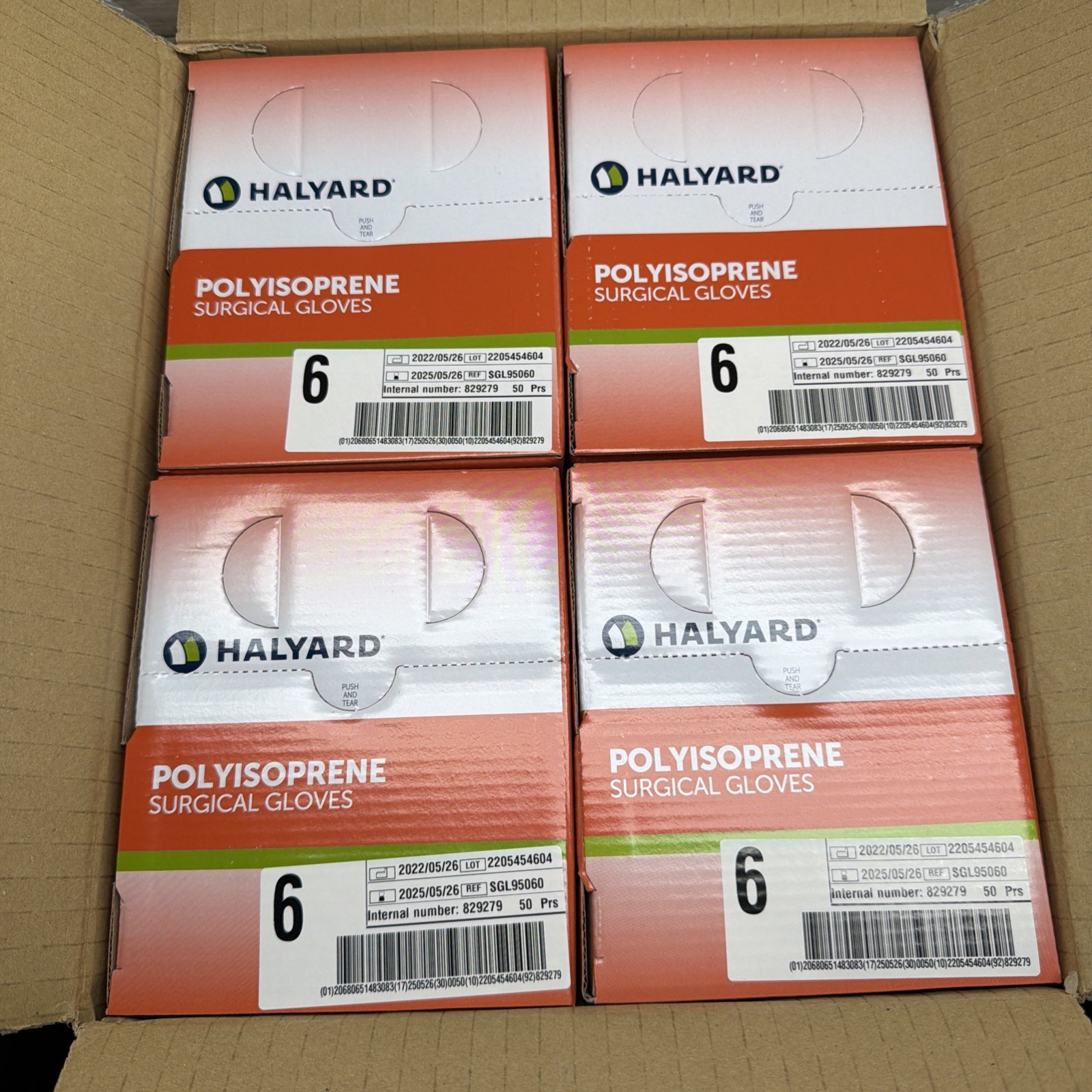 HALYARD Polyisoprene Surgical Gloves *1 CASE 200 Pair* Size: 6 *See Date*5-25