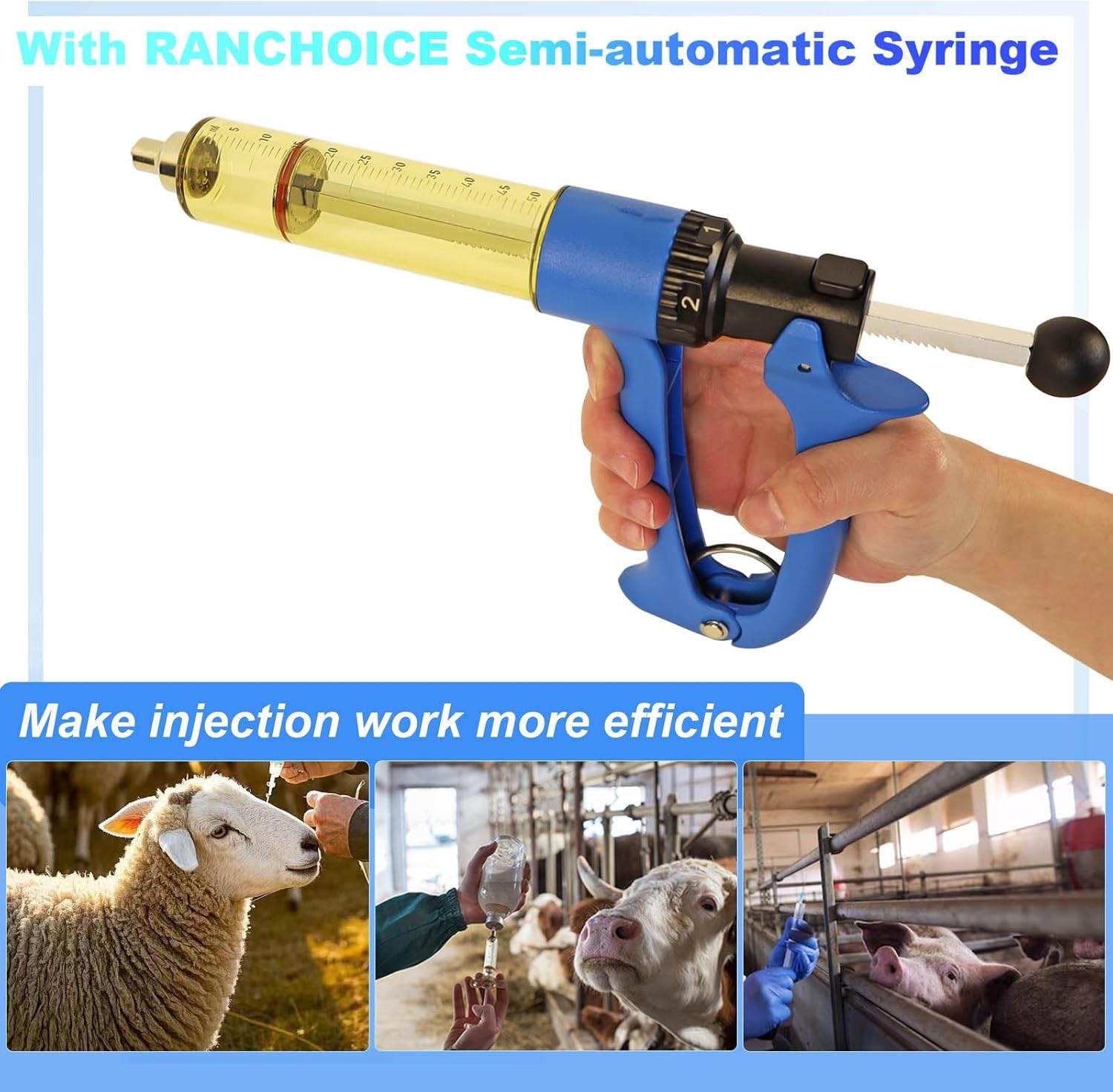 50ML Semi Automatic Livestock Syringe, Continuous Repeating Luer Lock Syringe