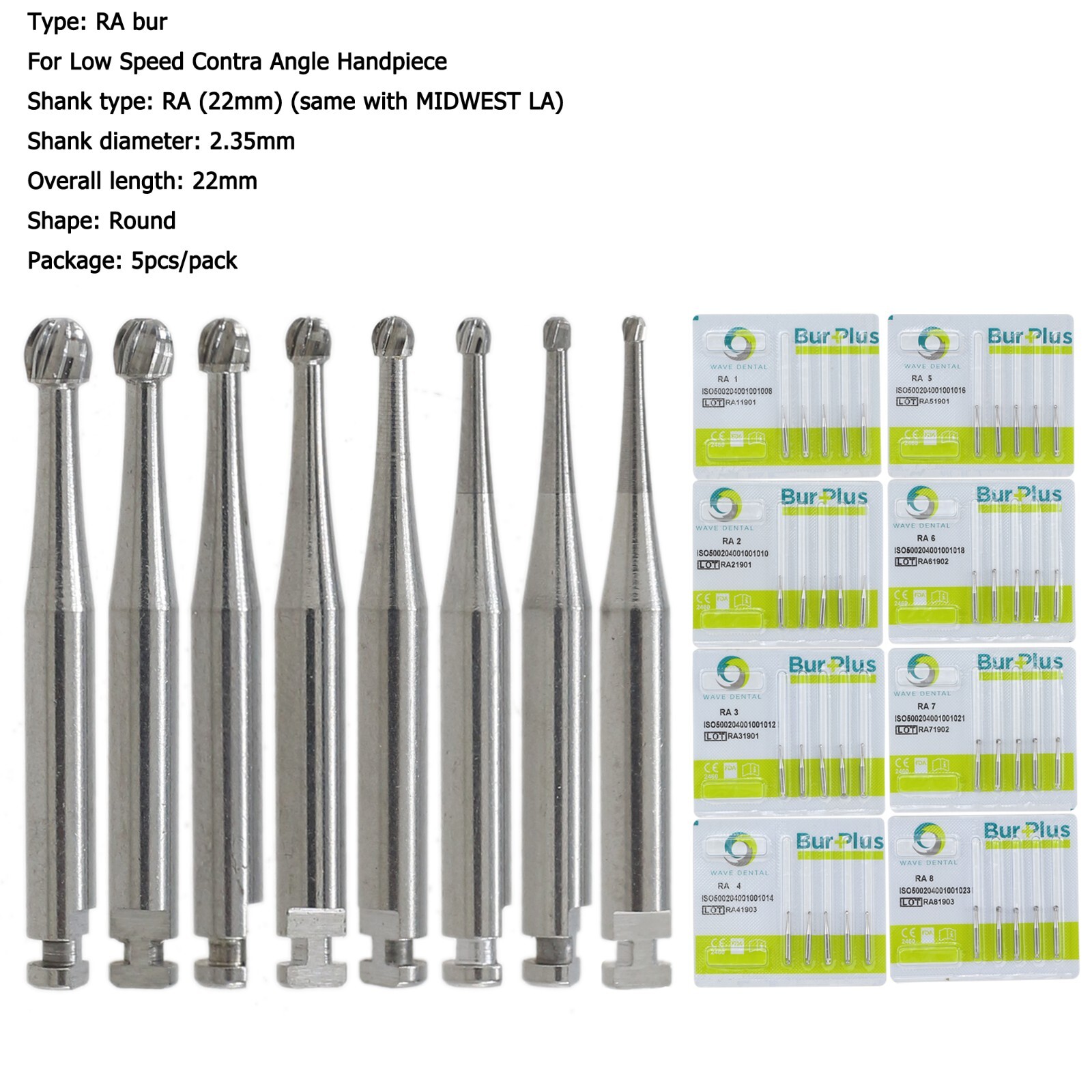 Wave Dental Carbide Round RA Burs Latch Surgical Length Bur RA SURG Contra Angle