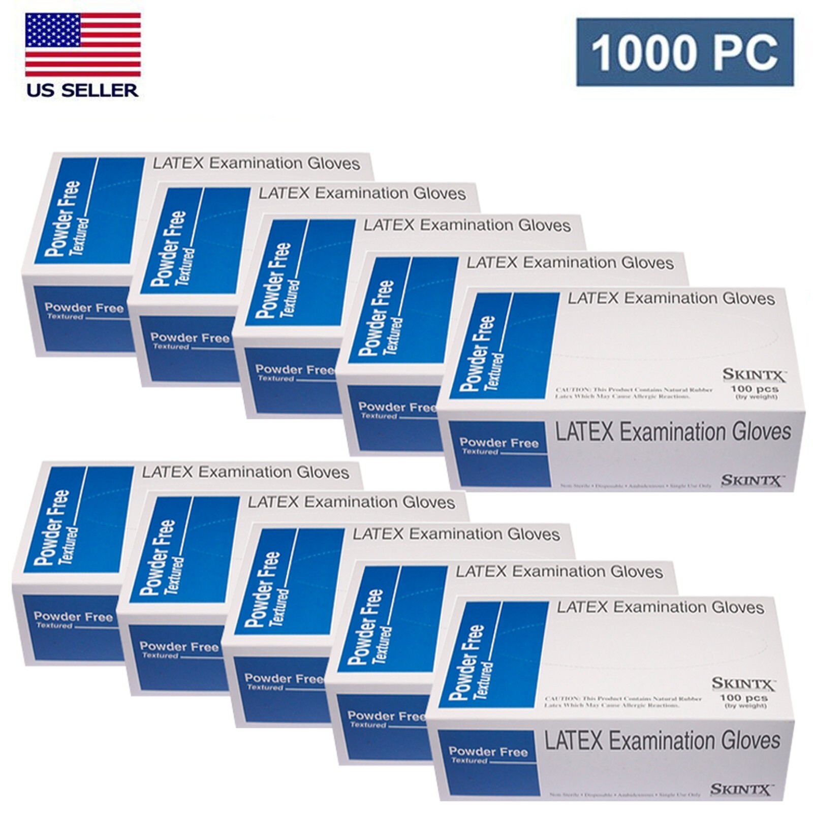 Latex Examination Gloves Powder-Free by SKINTX, 6 mil, 1000 pcs S/M/L/XL