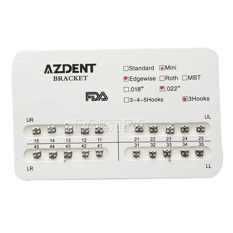 AZDENT Dental Orthodontic Brackets Brace Mini Standard Edgewise Roth MBT 018 022