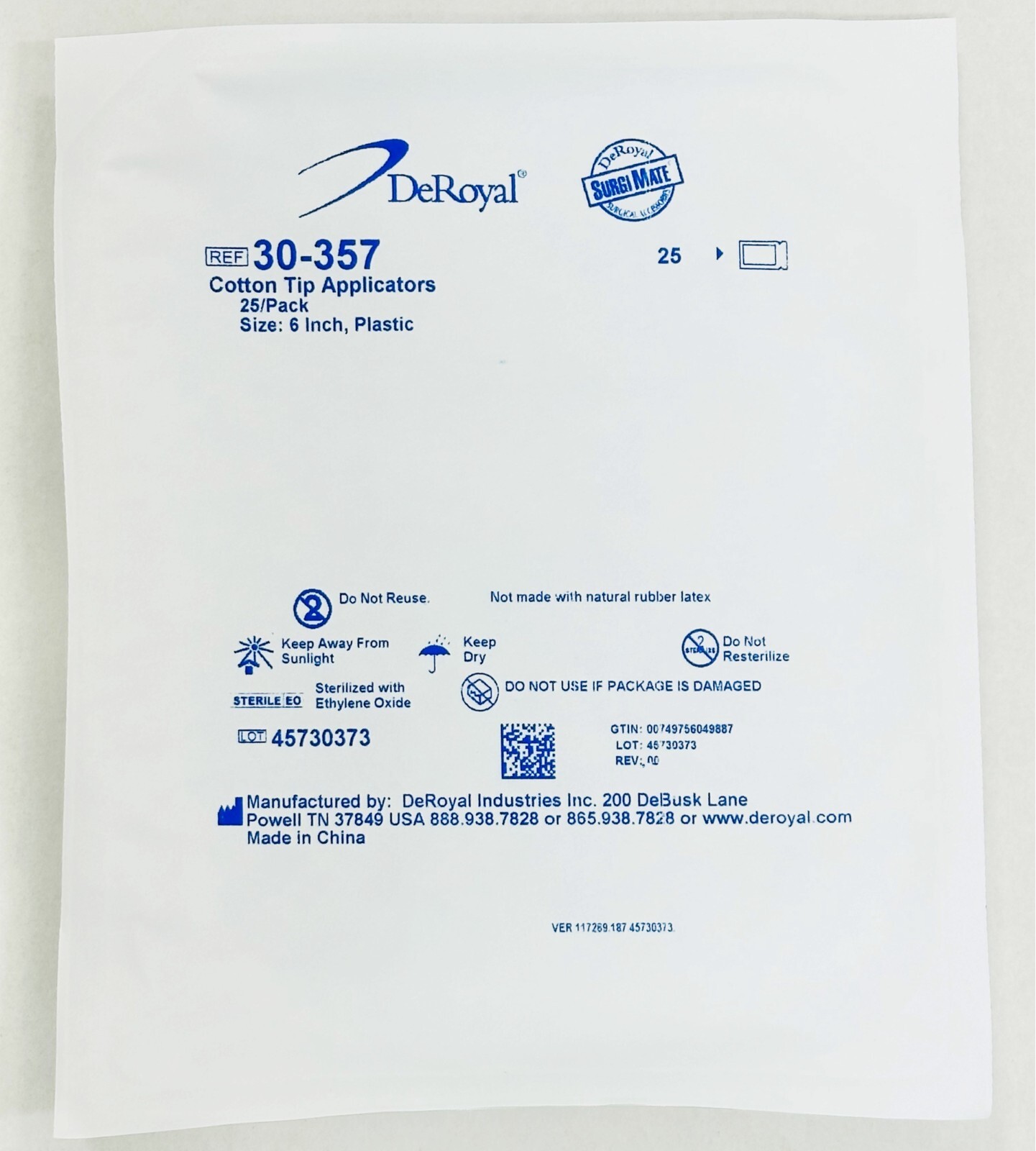 *1-Pack* DeRoyal Plastic Cotton Tipped 6″ Sterile Applicators, 25 Count 30-357