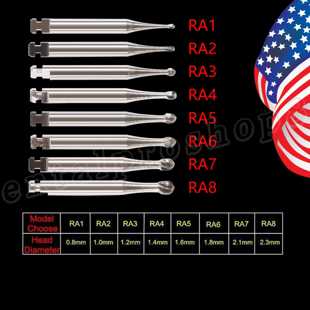 Dental Round Latch Carbide Bur RA 1 2 3 4 5 6 7 8 Midwest For Slow Low Speed ty