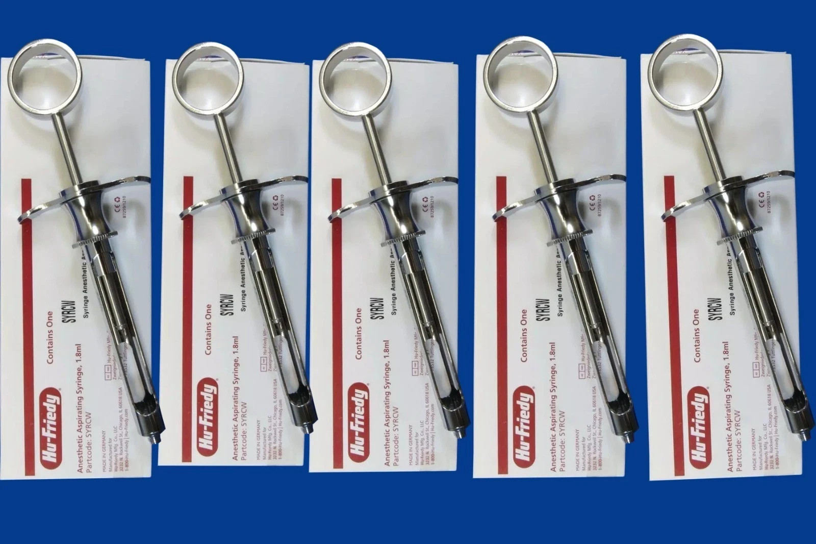 Lot of 5 Hu-Friedy CW Style Dental Anesthetic Aspirating 1.8ml Syringe SYRCW