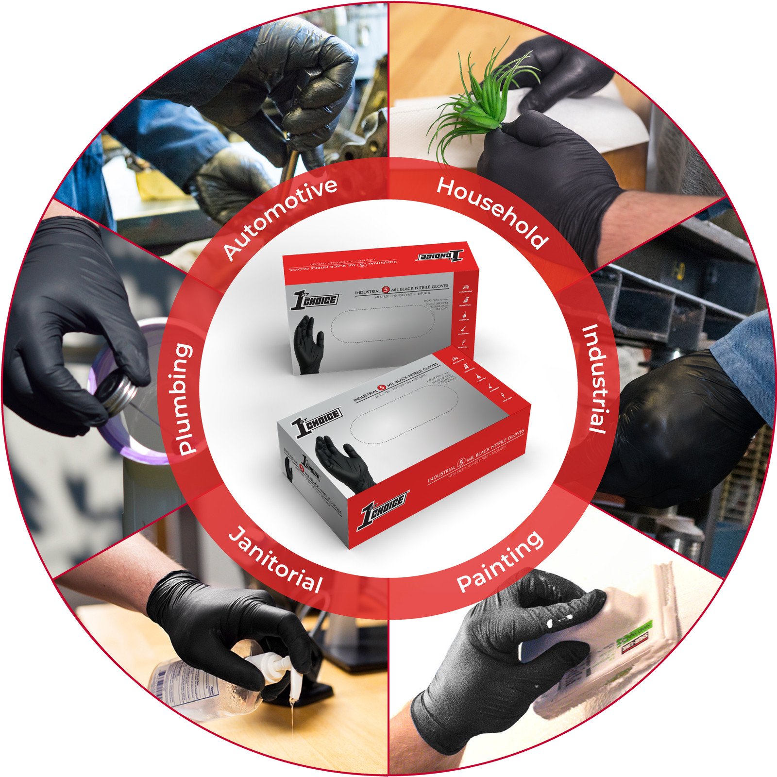 1st Choice 5 mil Industrial Black Nitrile Gloves, Latex & Powder-Free, 100/Box