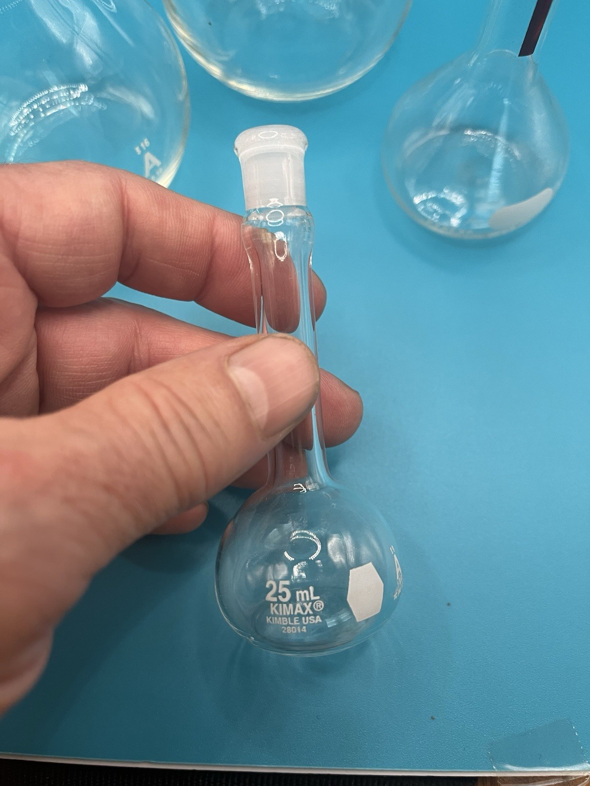 Lot 6 Volumetric Flasks sizes:10, 25, 50, 200, 250 mL Kimax Pyrex Fisherbrand
