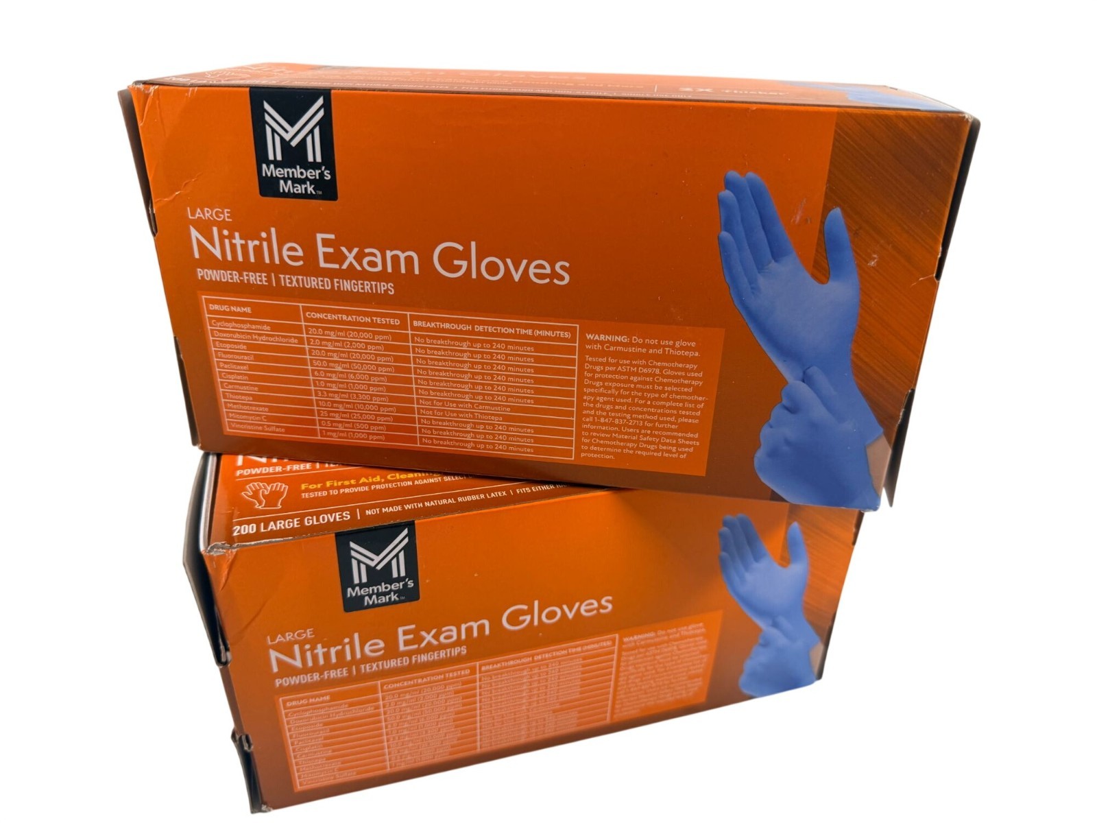 2 Members Mark Nitrile Exam Gloves Large Powder-Free 200 Count Textured Fingers