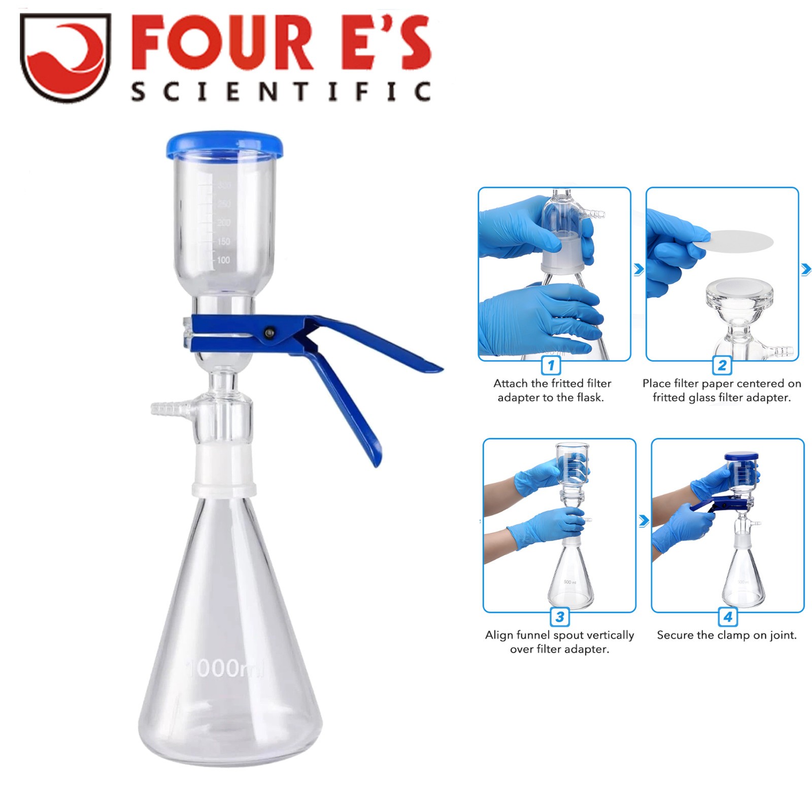 1000mL Lab Vacuum Filtration Flask Glass Suction Filtering Kit Base Funnel Clamp