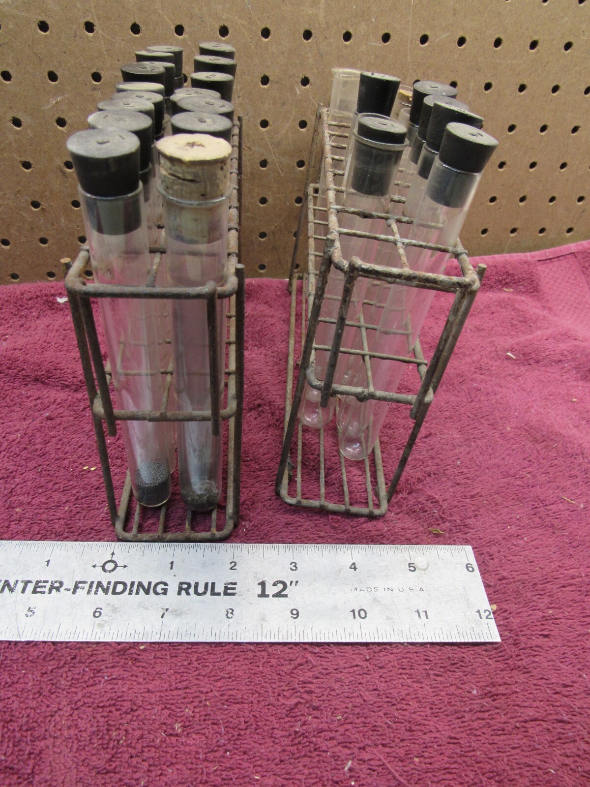 (2) Vintage Test Tube & Wire Racks Medical Science Lab Experiment Frankenstein