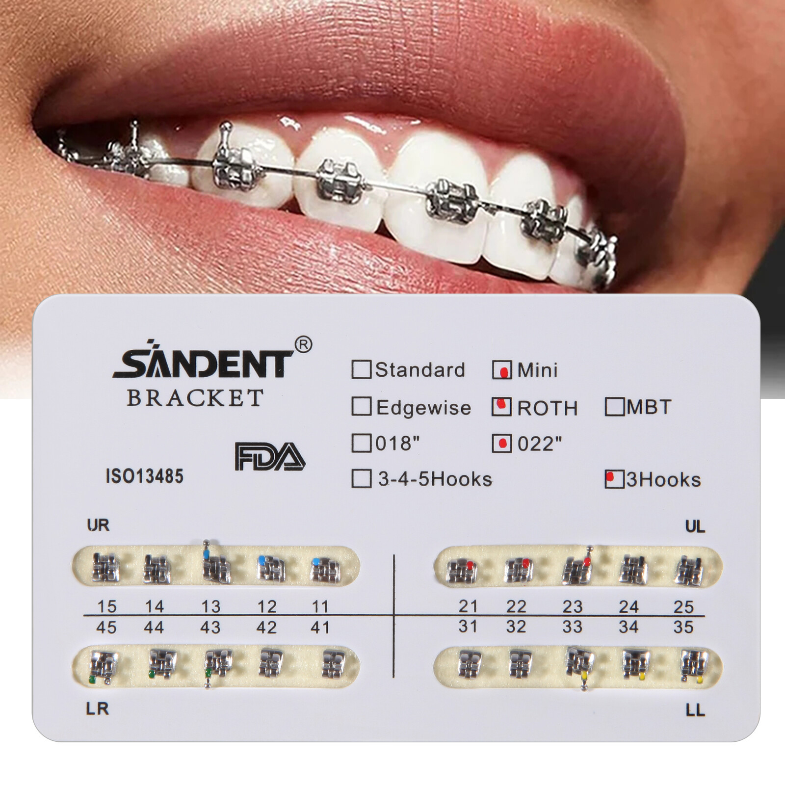 10 Packs SANDENT Dental Orthodontic Brackets Braces Mini Roth 022″Slot 3 Hooks