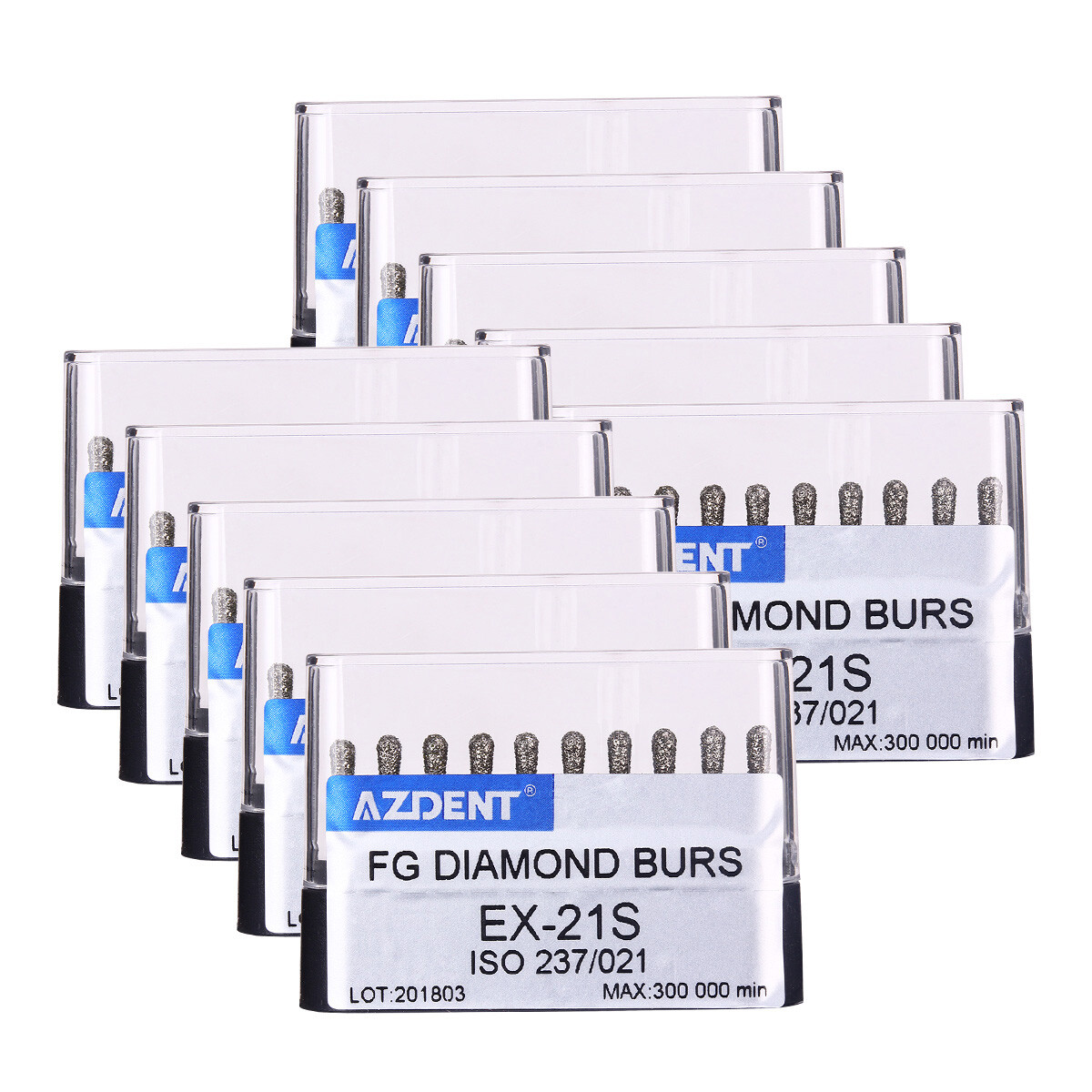 10pc/kit AZDENT Dental Diamond Burs High Speed Handpiece Friction Grip 20 Types