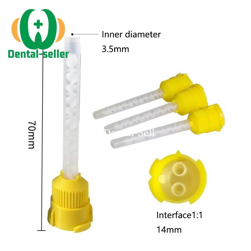 50 Pcs Dental Mixing Tips Impression Material HP Tips Yellow Long 7cm Short 53cm