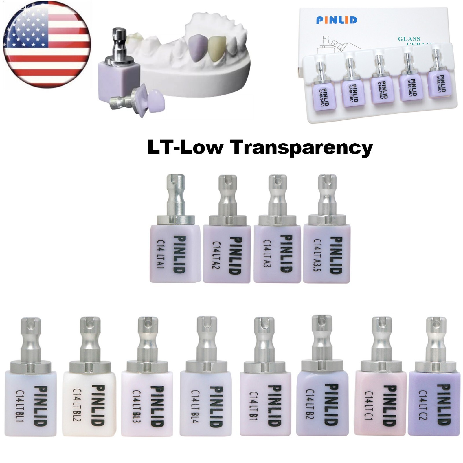 US Dental C14 HT/LT Emax Glass Ceramic Blocks Lithium Disilicate CAD/CAM CEREC