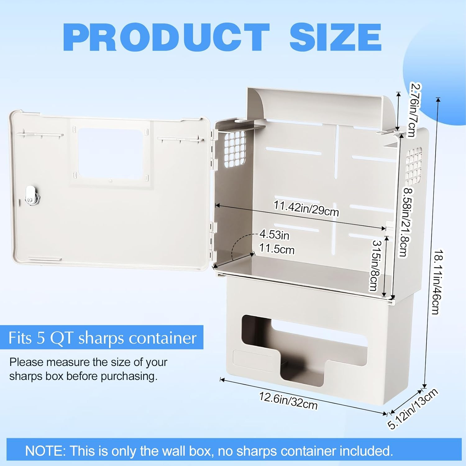 Wall Mount Locking Cabinet w/ Glove Box for 5 Qt Sharps Container, Cabinet Only.