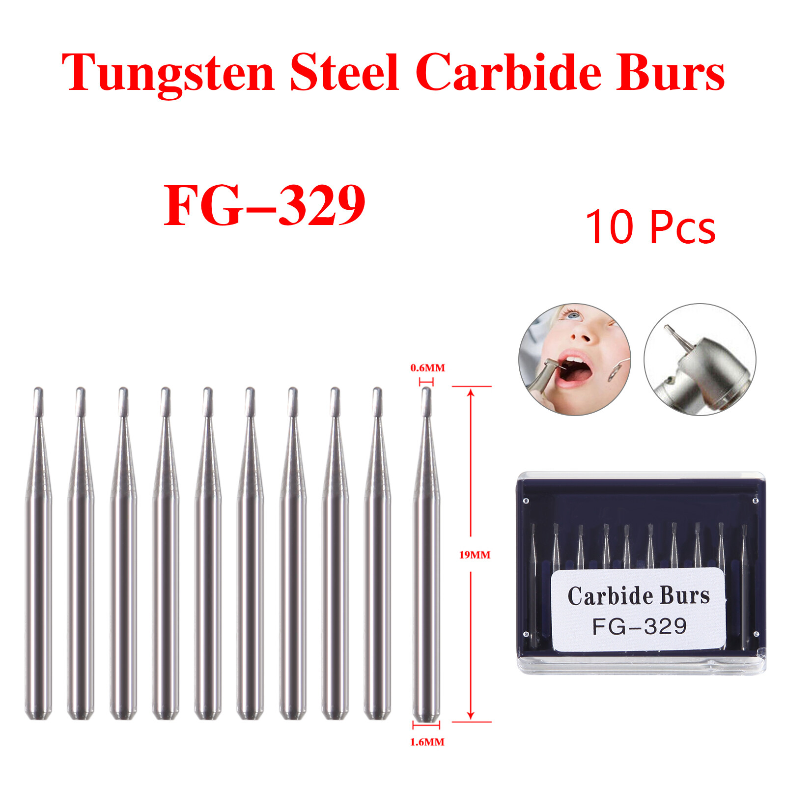 1 Box Dental Carbide Burs Pear-Shaped High Speed Tungsten Steel Bur FG 329 ty