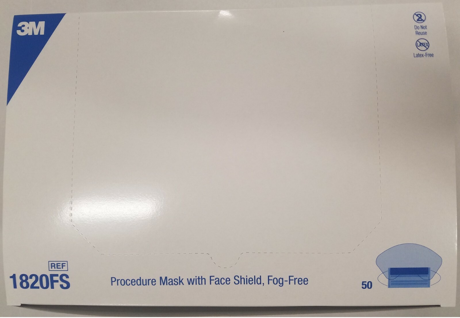 *50-Pieces* 3M Procedure Face Mask With Face Shield Fog-Free Earloops 1820FS