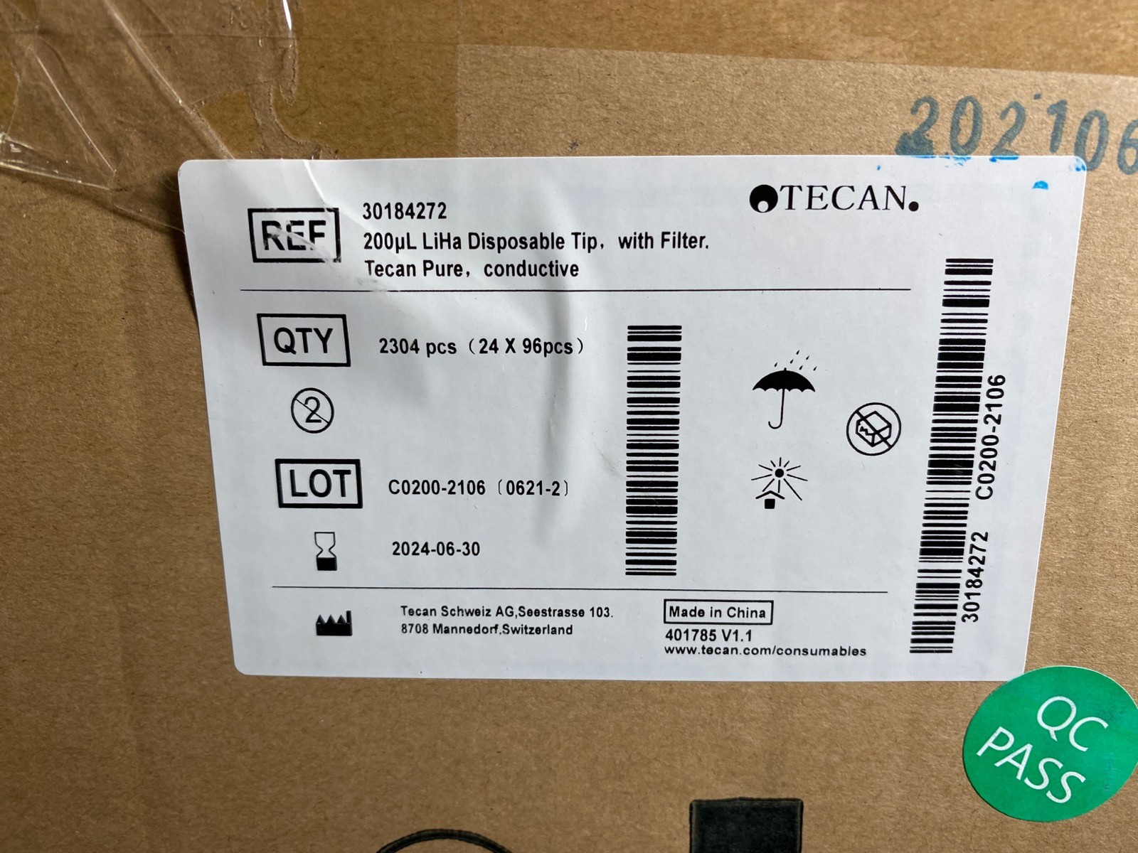 TECAN 200µL Disposable Conductive Tips Filtered Pure Hanging 30184272 (2304/cs)