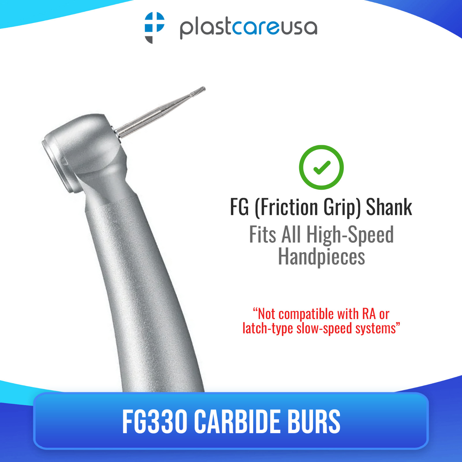 100 FG 330 Carbide Dental Burs High Speed Handpiece Friction Grip Drill Bits