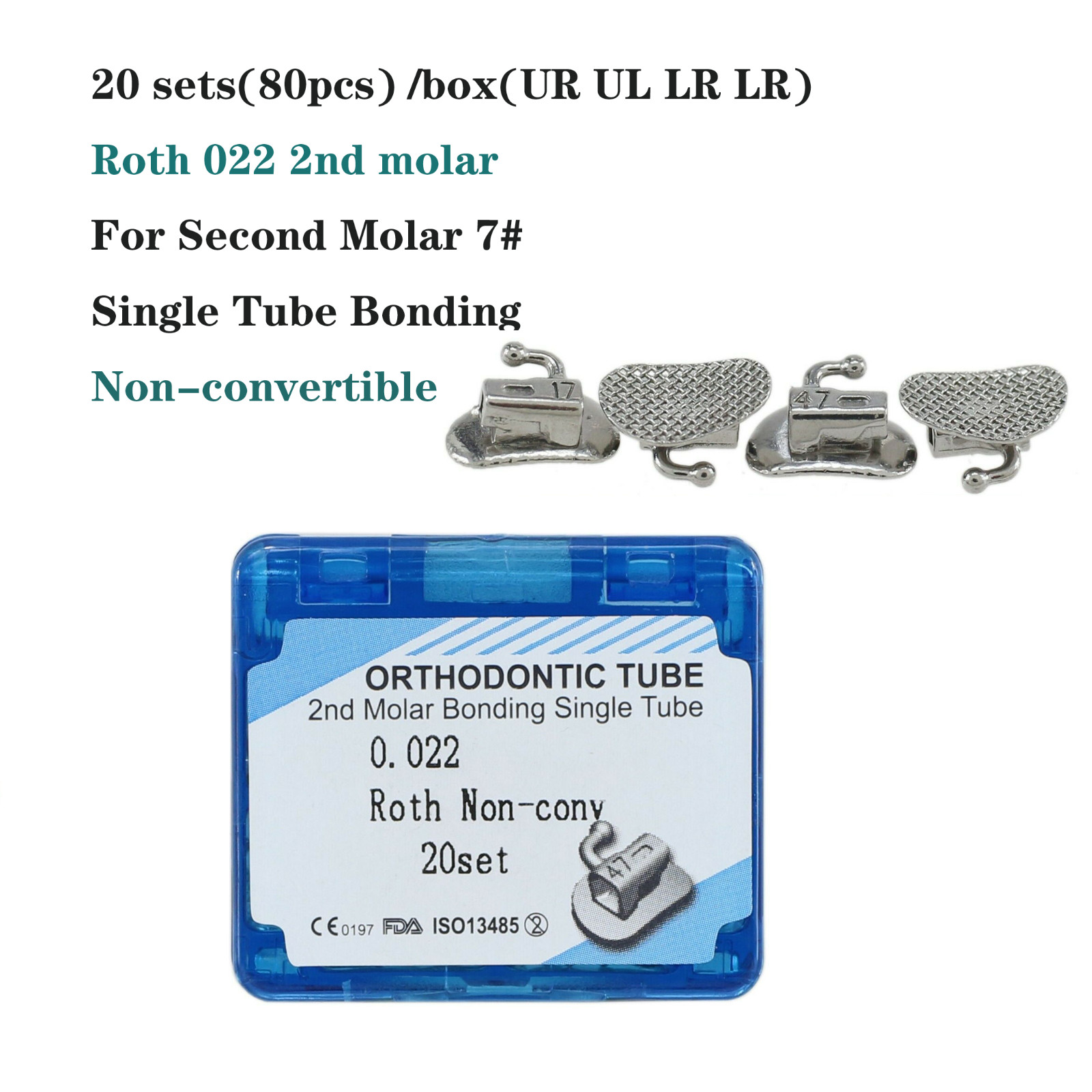 Dental Orthodontic Buccal Tubes 1st 2nd Molar Bracket Roth MBT 022 Bondable