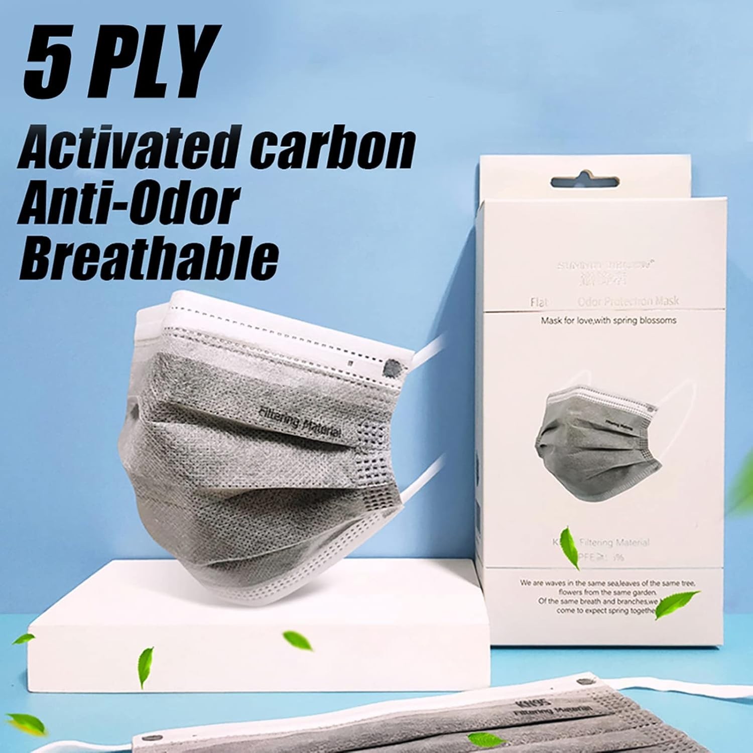 Daily Use 5-Ply Face Masks for Adults – 20 Count Activated Carbon Filters